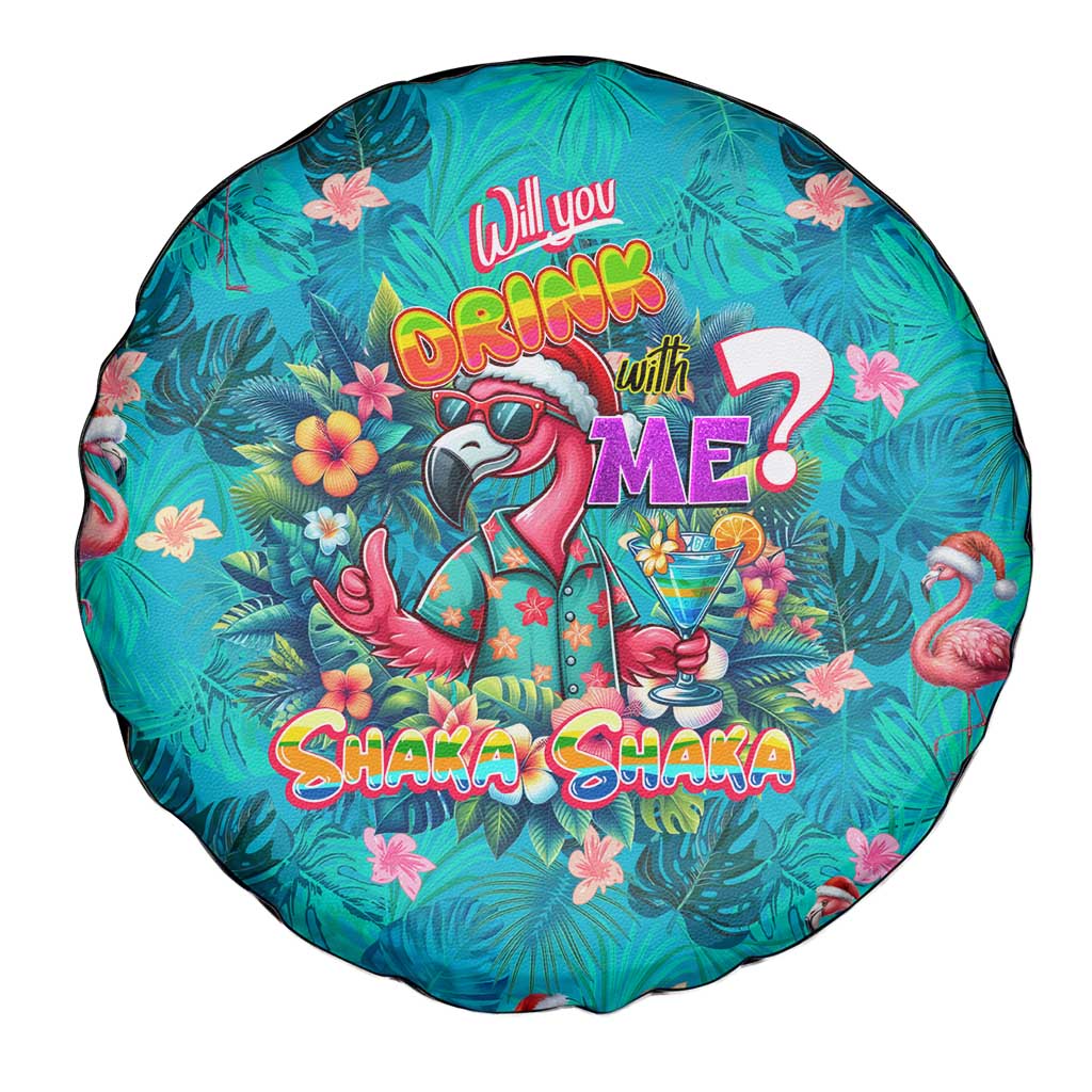 Tropical Flamingo Christmas Spare Tire Cover Shaka Shaka Will You Drink With Me - Wonder Print Shop