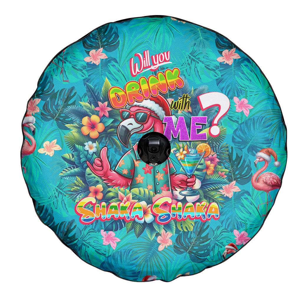 Tropical Flamingo Christmas Spare Tire Cover Shaka Shaka Will You Drink With Me - Wonder Print Shop
