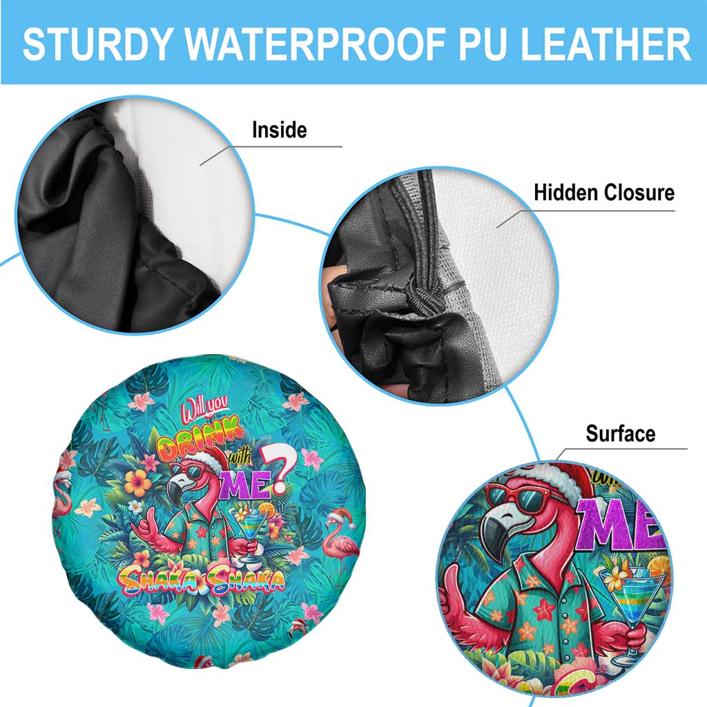 Tropical Flamingo Christmas Spare Tire Cover Shaka Shaka Will You Drink With Me - Wonder Print Shop