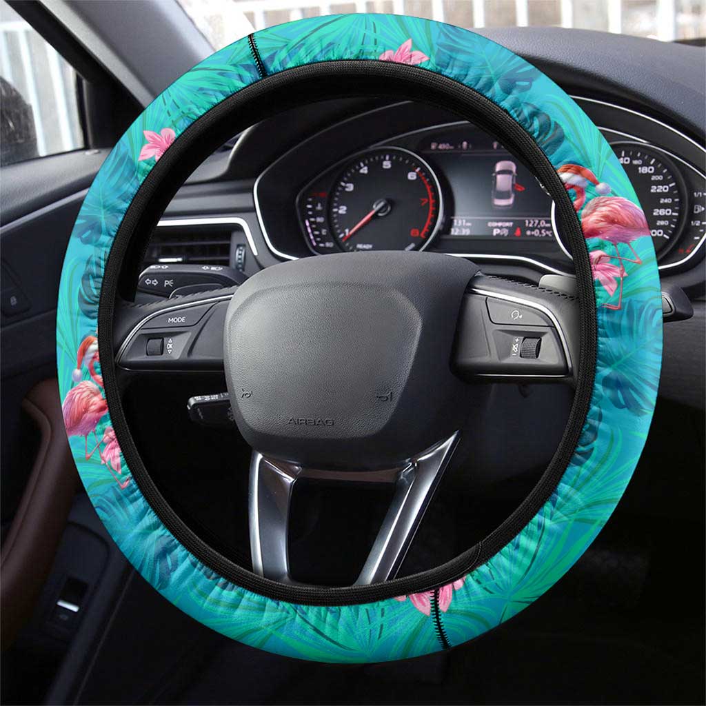 Tropical Flamingo Christmas Steering Wheel Cover Shaka Shaka Will You Drink With Me - Wonder Print Shop
