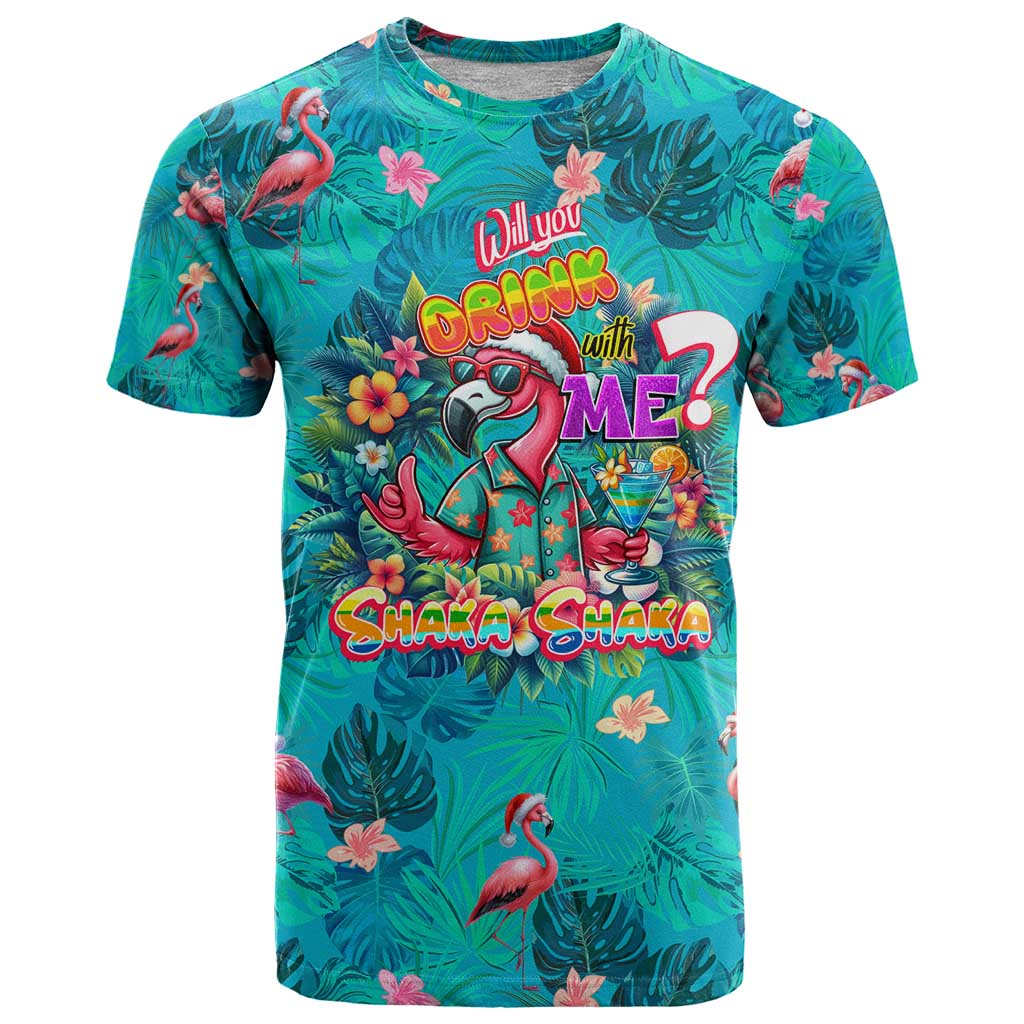 Tropical Flamingo Christmas T Shirt Shaka Shaka Will You Drink With Me - Wonder Print Shop