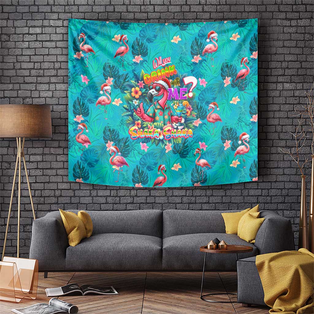 Tropical Flamingo Christmas Tapestry Shaka Shaka Will You Drink With Me - Wonder Print Shop
