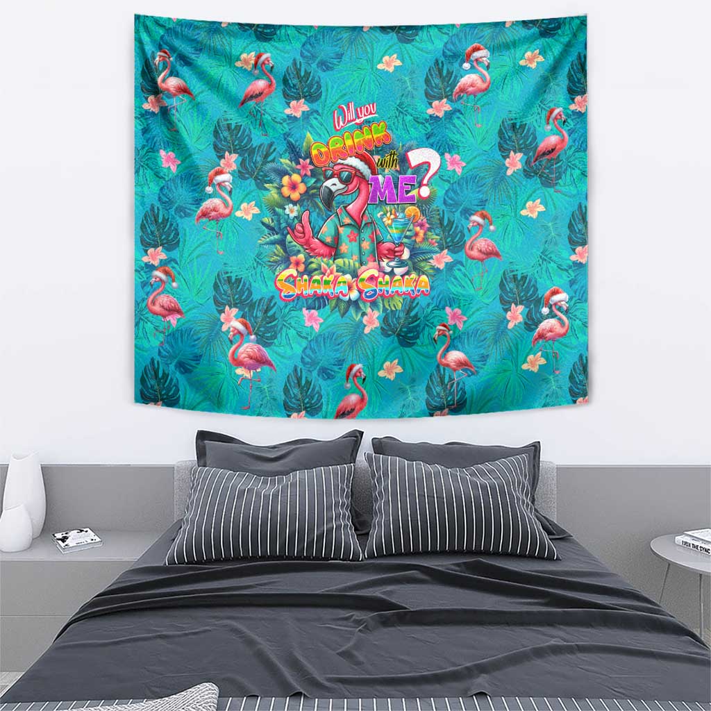 Tropical Flamingo Christmas Tapestry Shaka Shaka Will You Drink With Me - Wonder Print Shop