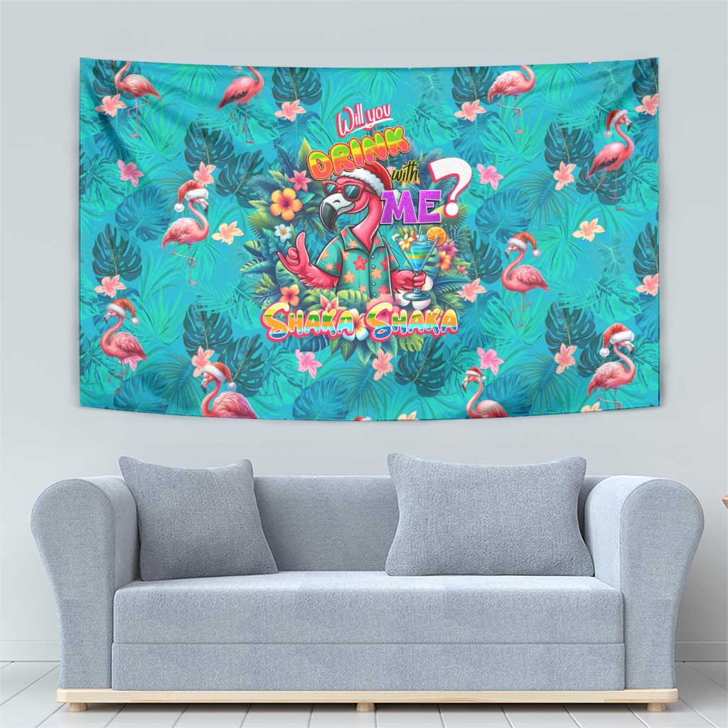 Tropical Flamingo Christmas Tapestry Shaka Shaka Will You Drink With Me - Wonder Print Shop