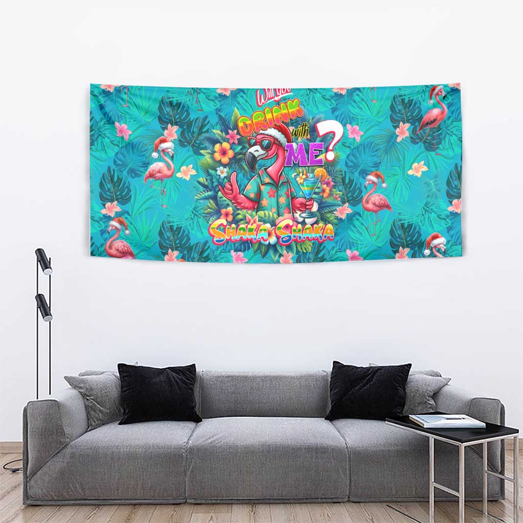 Tropical Flamingo Christmas Tapestry Shaka Shaka Will You Drink With Me - Wonder Print Shop