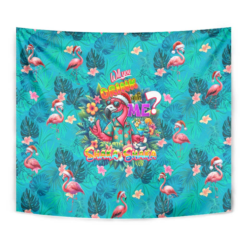 Tropical Flamingo Christmas Tapestry Shaka Shaka Will You Drink With Me - Wonder Print Shop