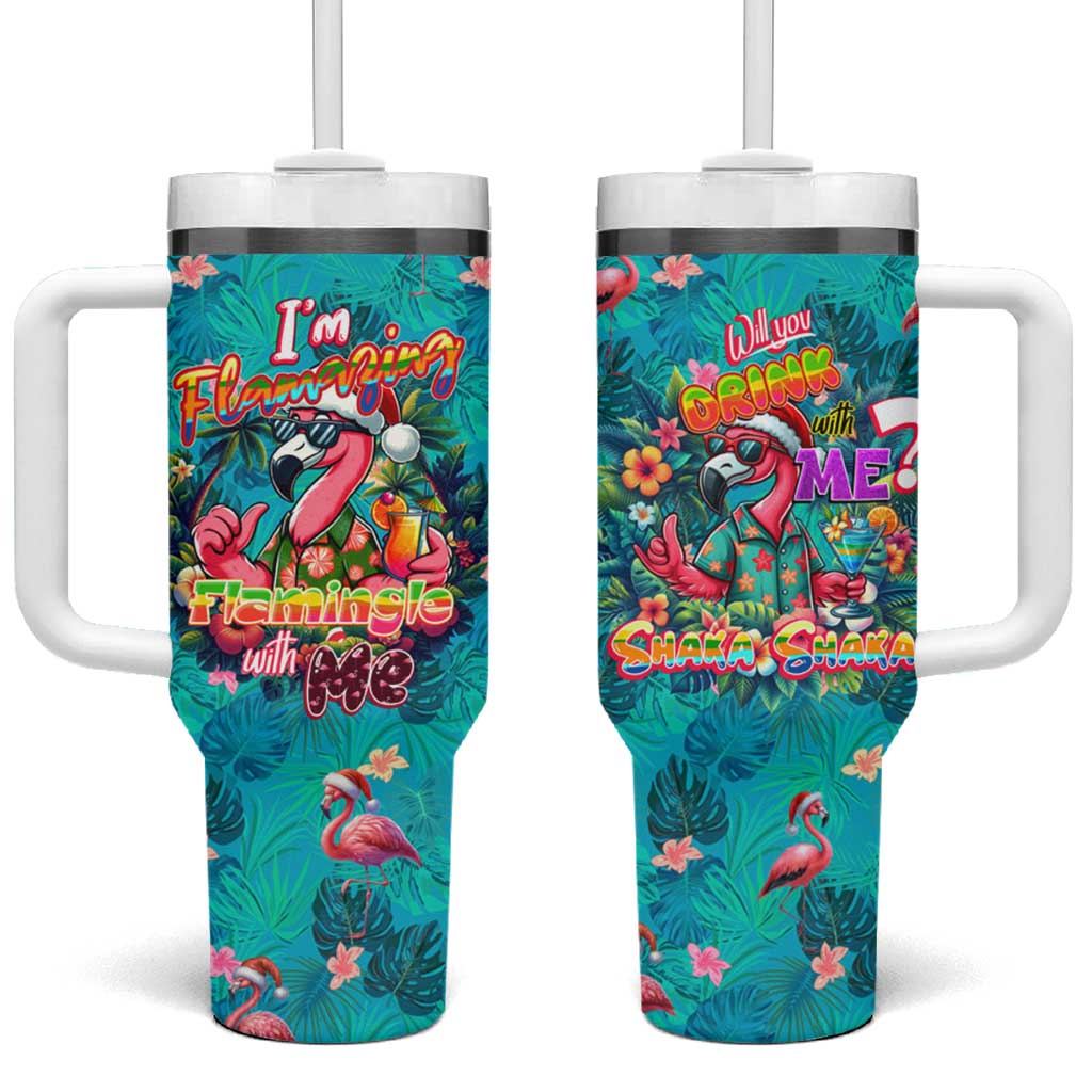Tropical Flamingo Christmas Tumbler With Handle Shaka Shaka Will You Drink With Me - Wonder Print Shop