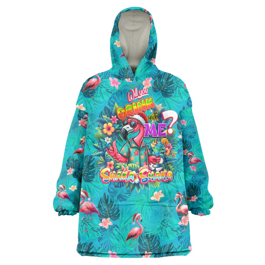 Tropical Flamingo Christmas Wearable Blanket Hoodie Shaka Shaka Will You Drink With Me - Wonder Print Shop