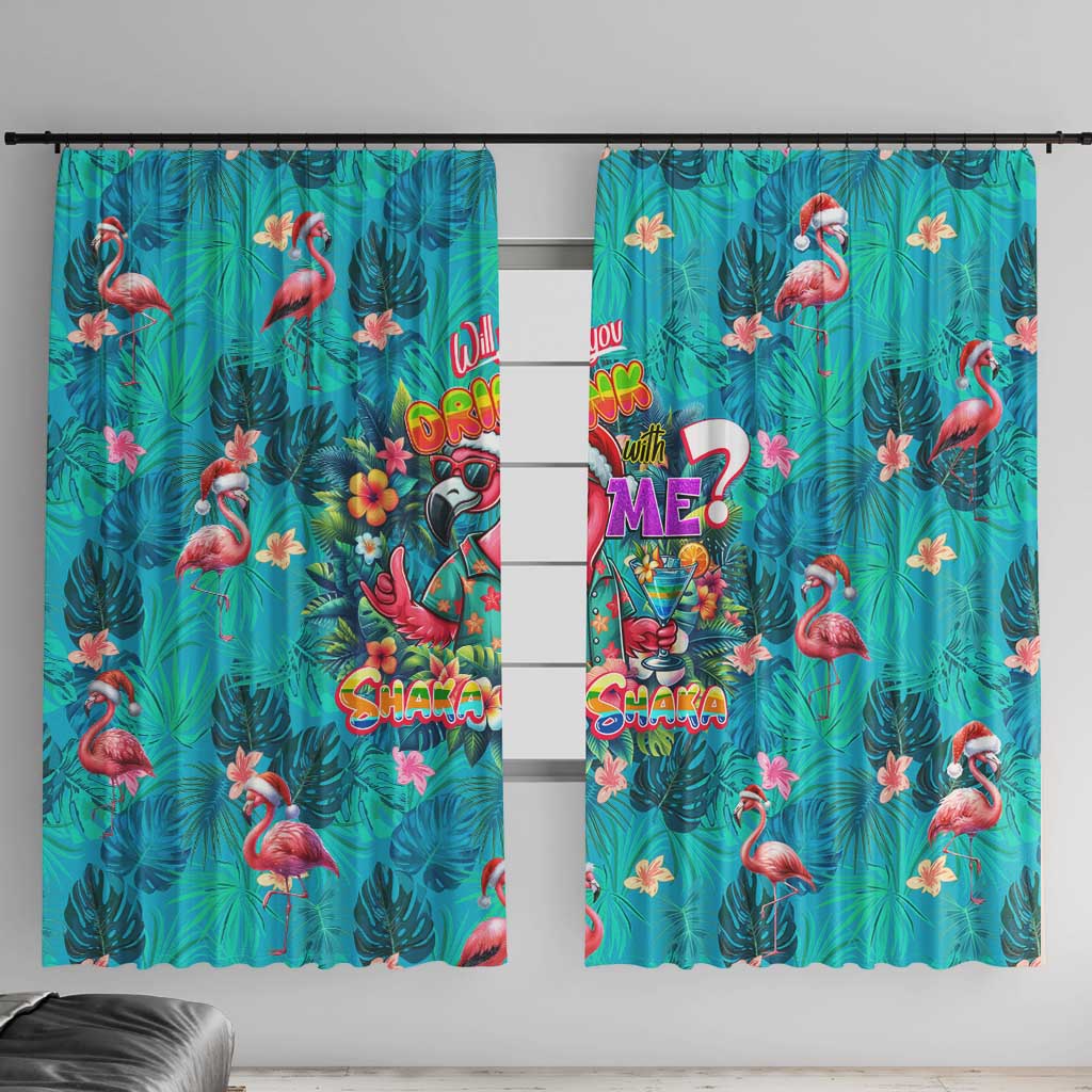 Tropical Flamingo Christmas Window Curtain Shaka Shaka Will You Drink With Me - Wonder Print Shop