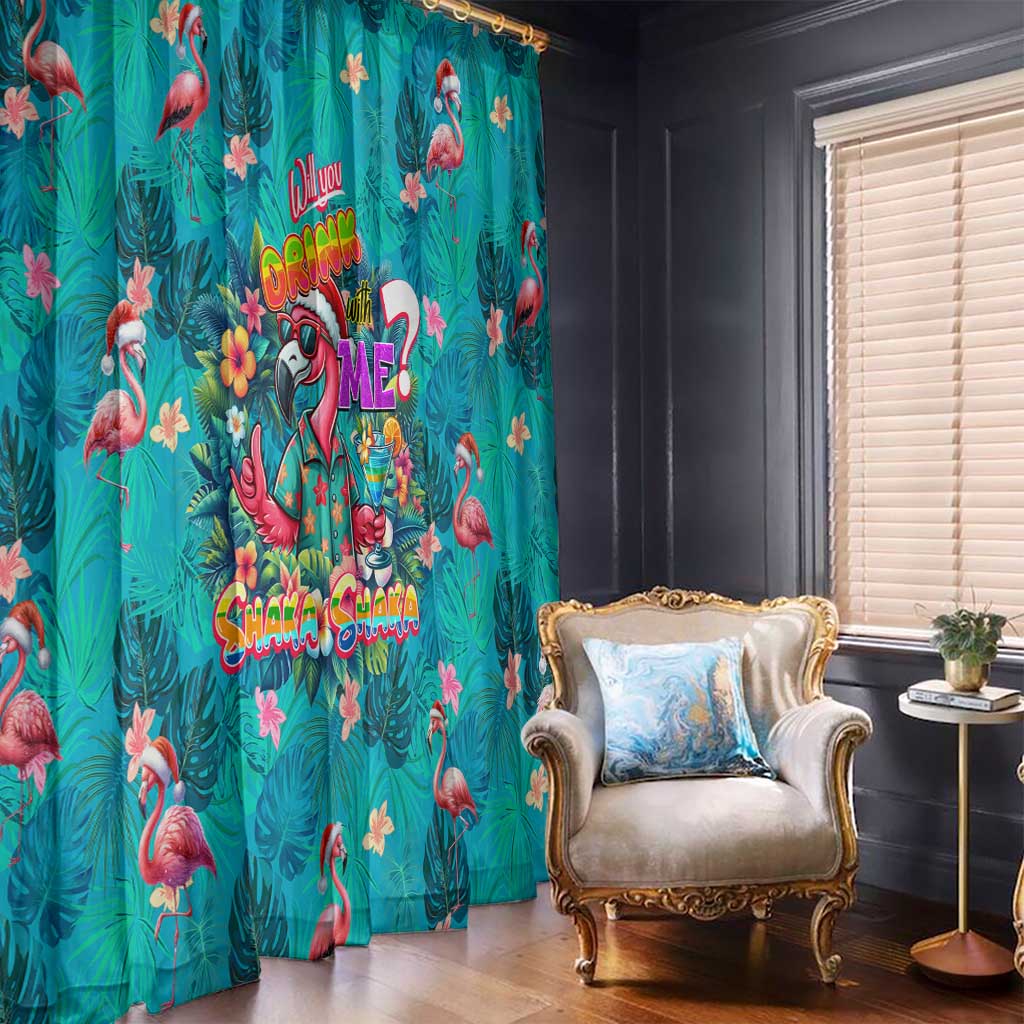 Tropical Flamingo Christmas Window Curtain Shaka Shaka Will You Drink With Me - Wonder Print Shop