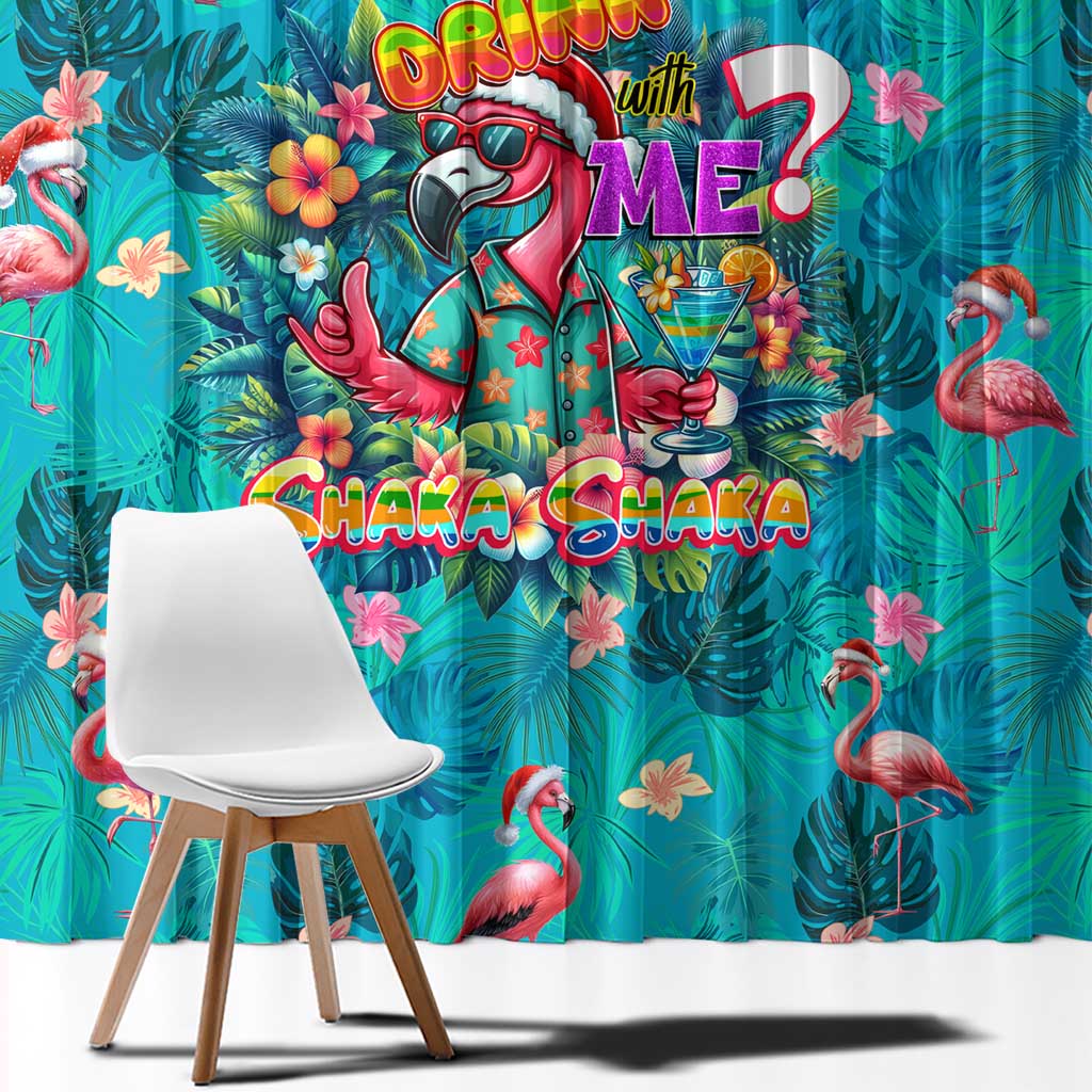 Tropical Flamingo Christmas Window Curtain Shaka Shaka Will You Drink With Me - Wonder Print Shop