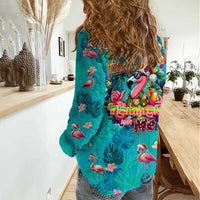 Tropical Flamingo Christmas Women Casual Shirt Shaka Shaka Will You Drink With Me - Wonder Print Shop