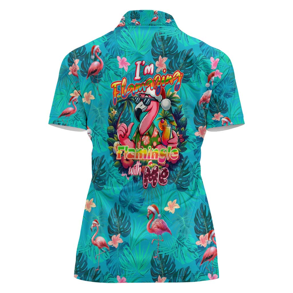 Tropical Flamingo Christmas Women Polo Shirt Shaka Shaka Will You Drink With Me - Wonder Print Shop