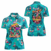 Tropical Flamingo Christmas Women Polo Shirt Shaka Shaka Will You Drink With Me - Wonder Print Shop