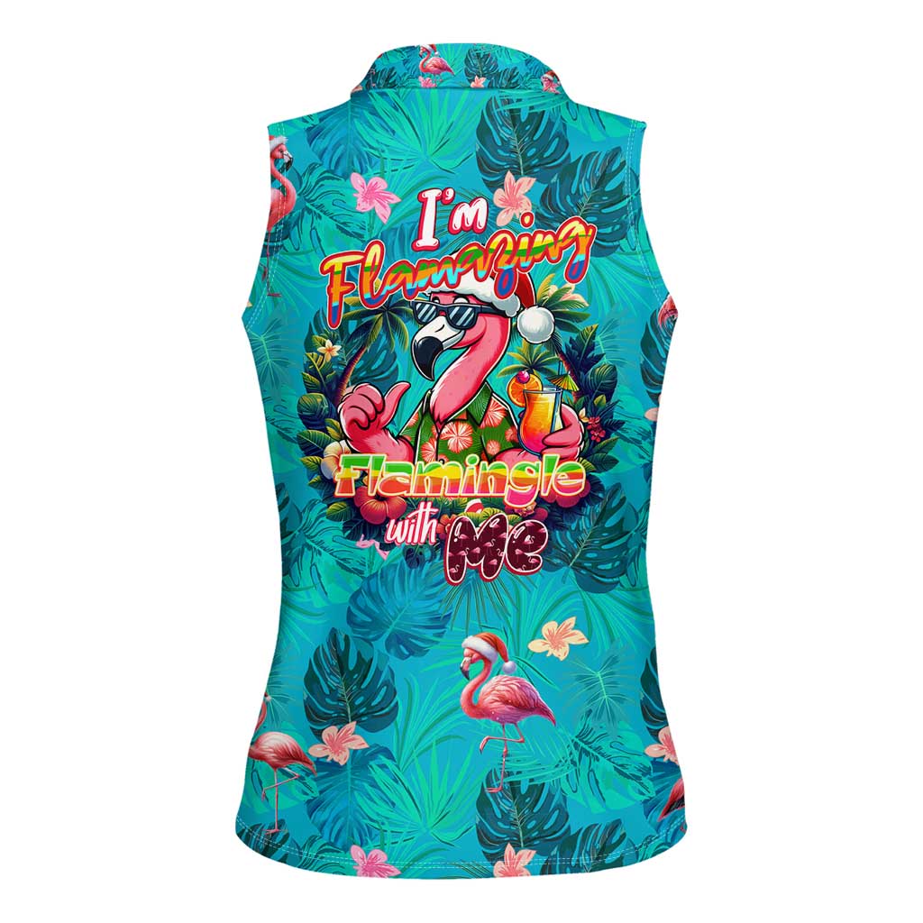 Tropical Flamingo Christmas Women Sleeveless Polo Shirt Shaka Shaka Will You Drink With Me - Wonder Print Shop