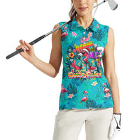 Tropical Flamingo Christmas Women Sleeveless Polo Shirt Shaka Shaka Will You Drink With Me - Wonder Print Shop