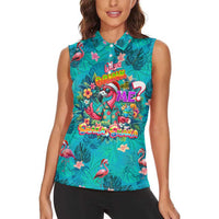 Tropical Flamingo Christmas Women Sleeveless Polo Shirt Shaka Shaka Will You Drink With Me - Wonder Print Shop