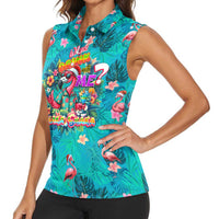 Tropical Flamingo Christmas Women Sleeveless Polo Shirt Shaka Shaka Will You Drink With Me - Wonder Print Shop
