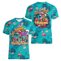 Tropical Flamingo Christmas Women V-Neck T-Shirt Shaka Shaka Will You Drink With Me - Wonder Print Shop
