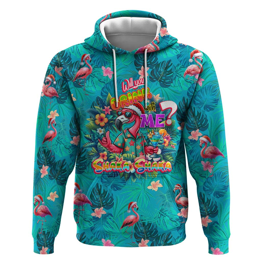 Tropical Flamingo Christmas Zip Hoodie Shaka Shaka Will You Drink With Me - Wonder Print Shop