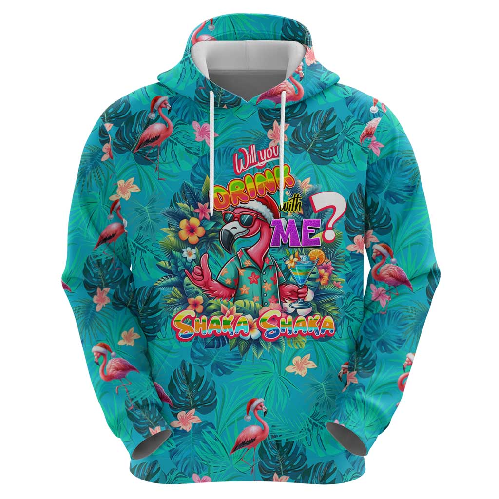 Tropical Flamingo Christmas Zip Hoodie Shaka Shaka Will You Drink With Me - Wonder Print Shop