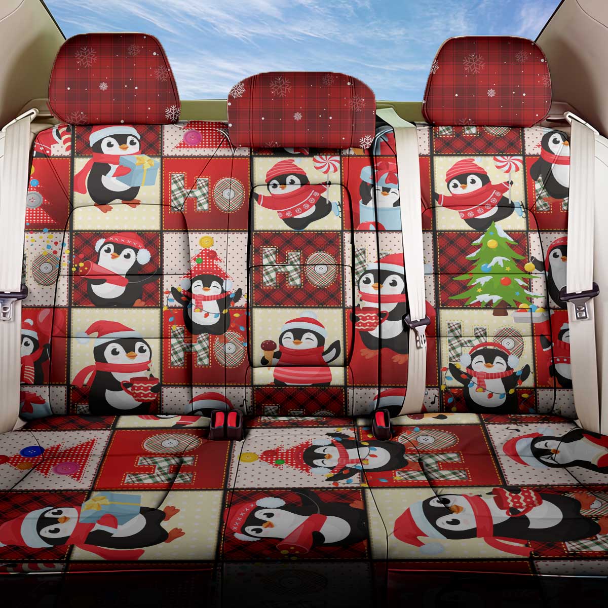 Cute Christmas Penguin Back Car Seat Cover Cozy Winter Ho Ho Ho Holiday Fun - Wonder Print Shop