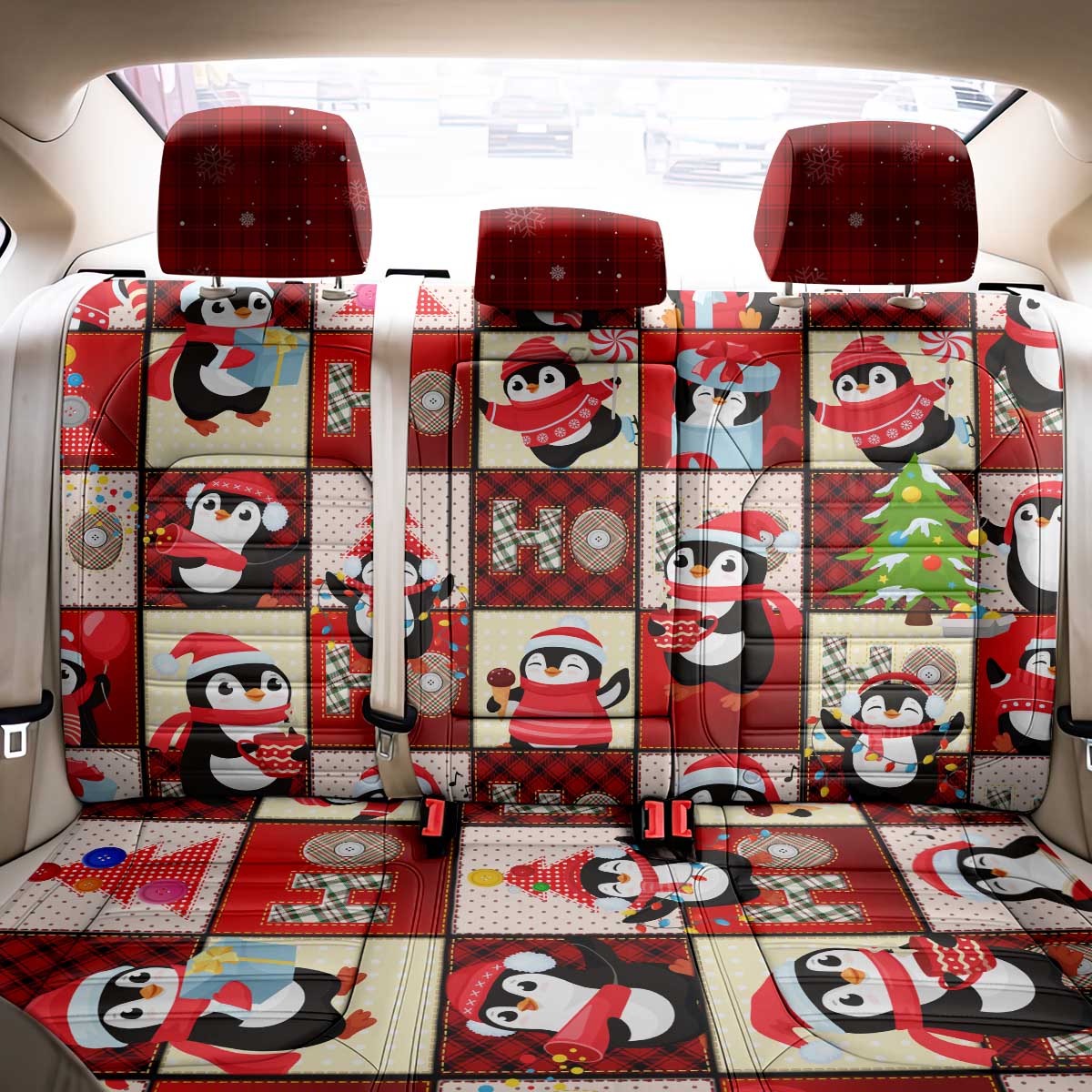 Cute Christmas Penguin Back Car Seat Cover Cozy Winter Ho Ho Ho Holiday Fun - Wonder Print Shop