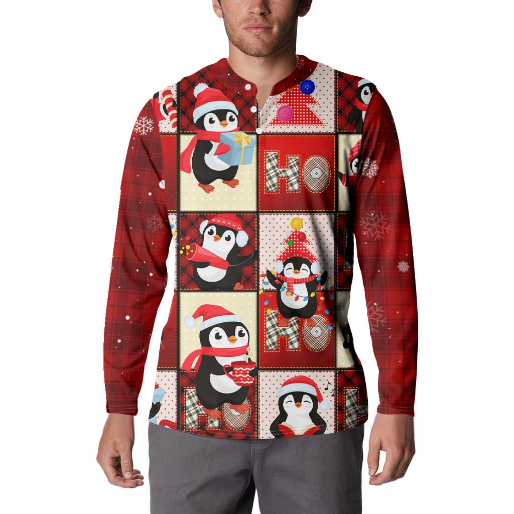 Cute Christmas Penguin Button Sweatshirt Cozy Winter Ho Ho Ho Holiday Fun - Wonder Print Shop