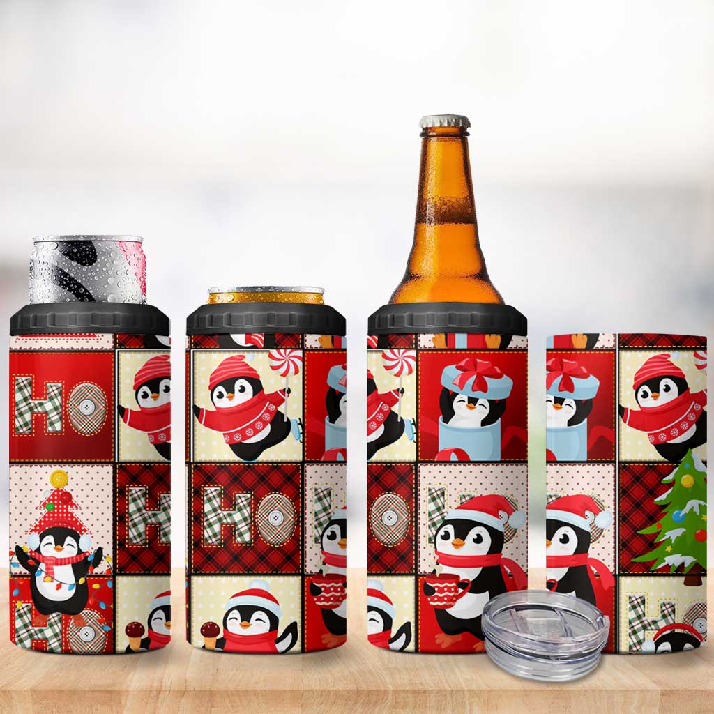 Cute Christmas Penguin 4 in 1 Can Cooler Tumbler Cozy Winter Ho Ho Ho Holiday Fun - Wonder Print Shop