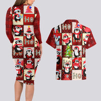 Cute Christmas Penguin Couples Matching Long Sleeve Bodycon Dress and Hawaiian Shirt Cozy Winter Ho Ho Ho Holiday Fun - Wonder Print Shop