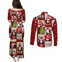 Cute Christmas Penguin Couples Matching Puletasi and Long Sleeve Button Shirt Cozy Winter Ho Ho Ho Holiday Fun - Wonder Print Shop