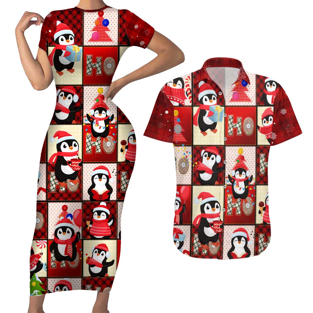 Cute Christmas Penguin Couples Matching Short Sleeve Bodycon Dress and Hawaiian Shirt Cozy Winter Ho Ho Ho Holiday Fun - Wonder Print Shop