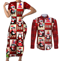 Cute Christmas Penguin Couples Matching Short Sleeve Bodycon Dress and Long Sleeve Button Shirt Cozy Winter Ho Ho Ho Holiday Fun - Wonder Print Shop