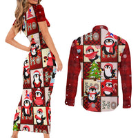 Cute Christmas Penguin Couples Matching Short Sleeve Bodycon Dress and Long Sleeve Button Shirt Cozy Winter Ho Ho Ho Holiday Fun - Wonder Print Shop