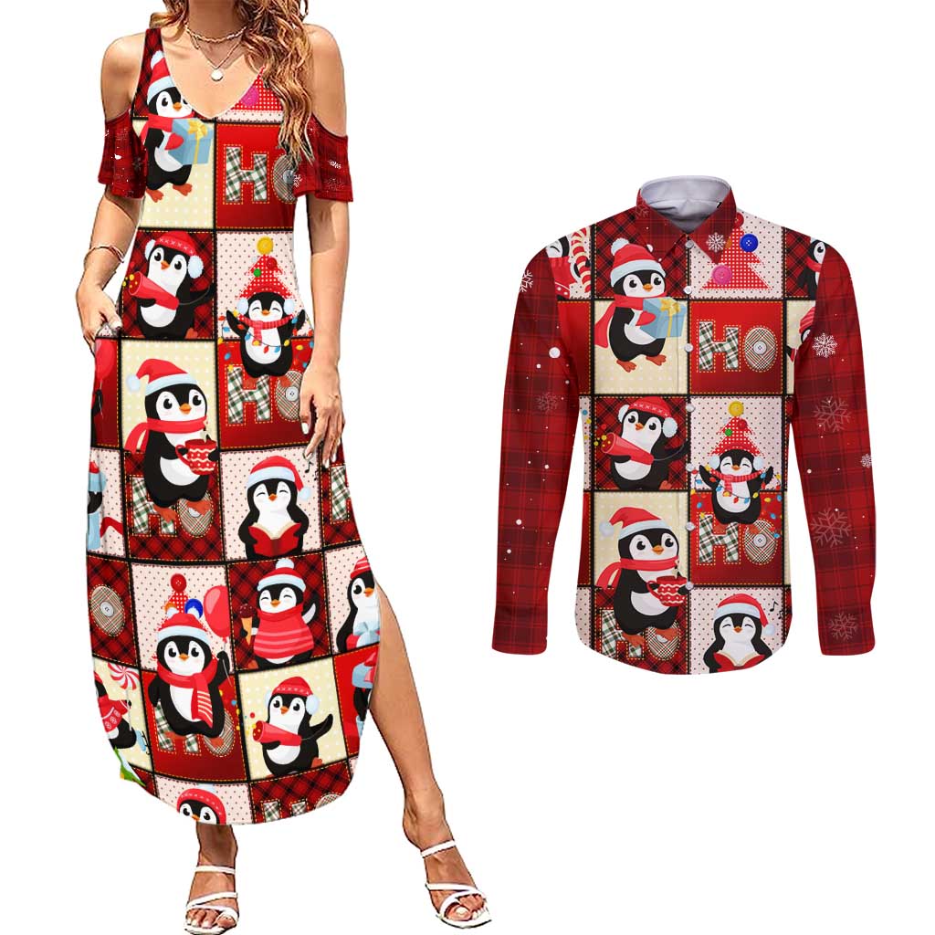 Cute Christmas Penguin Couples Matching Summer Maxi Dress and Long Sleeve Button Shirt Cozy Winter Ho Ho Ho Holiday Fun - Wonder Print Shop