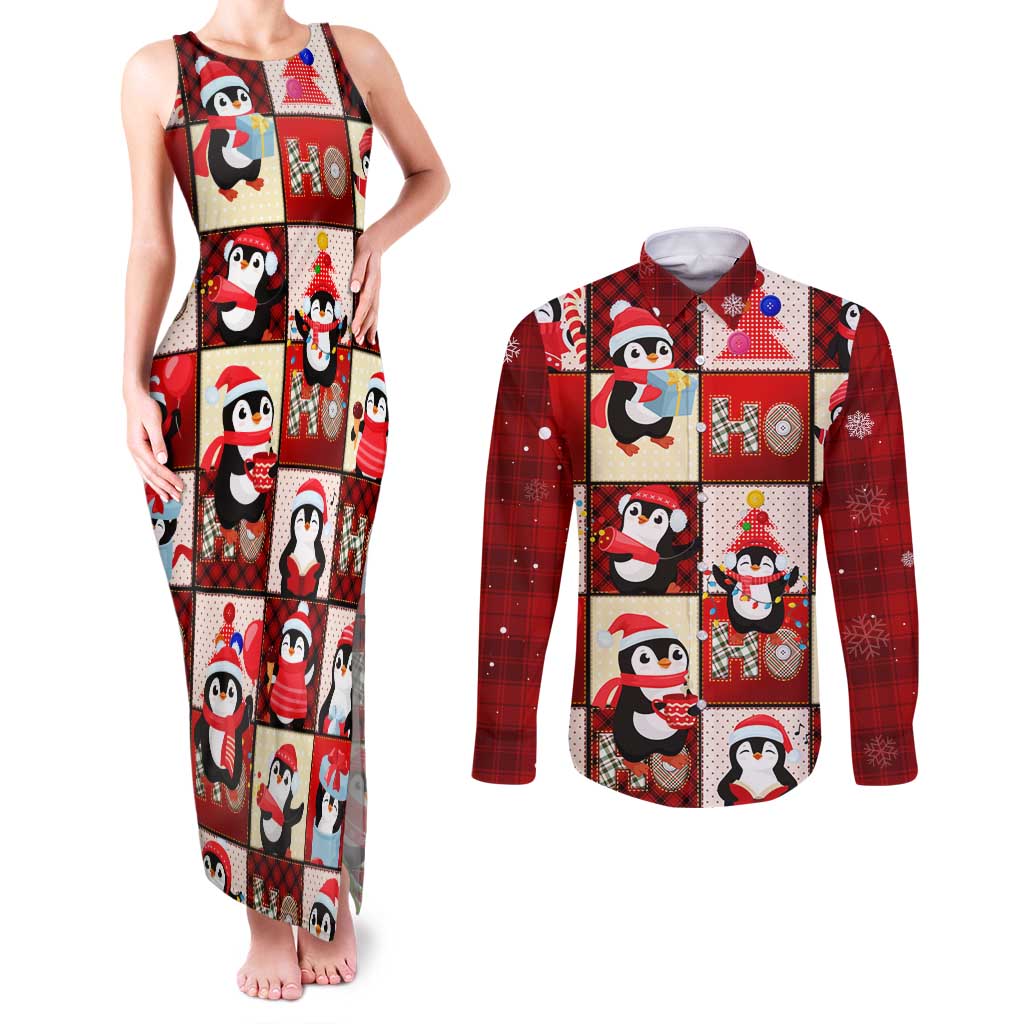 Cute Christmas Penguin Couples Matching Tank Maxi Dress and Long Sleeve Button Shirt Cozy Winter Ho Ho Ho Holiday Fun - Wonder Print Shop
