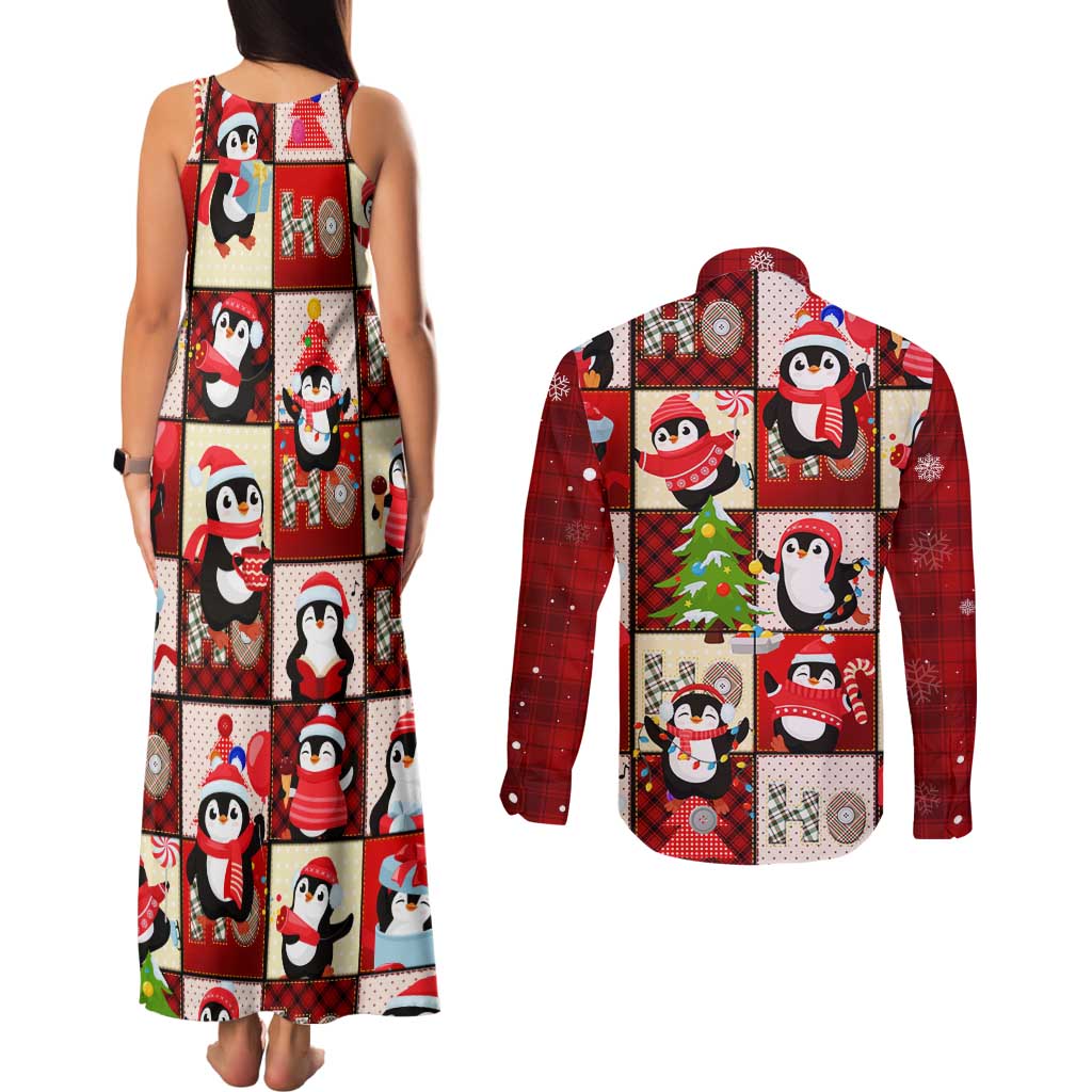 Cute Christmas Penguin Couples Matching Tank Maxi Dress and Long Sleeve Button Shirt Cozy Winter Ho Ho Ho Holiday Fun - Wonder Print Shop