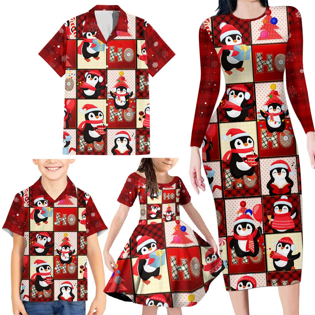 Cute Christmas Penguin Family Matching Long Sleeve Bodycon Dress and Hawaiian Shirt Cozy Winter Ho Ho Ho Holiday Fun - Wonder Print Shop