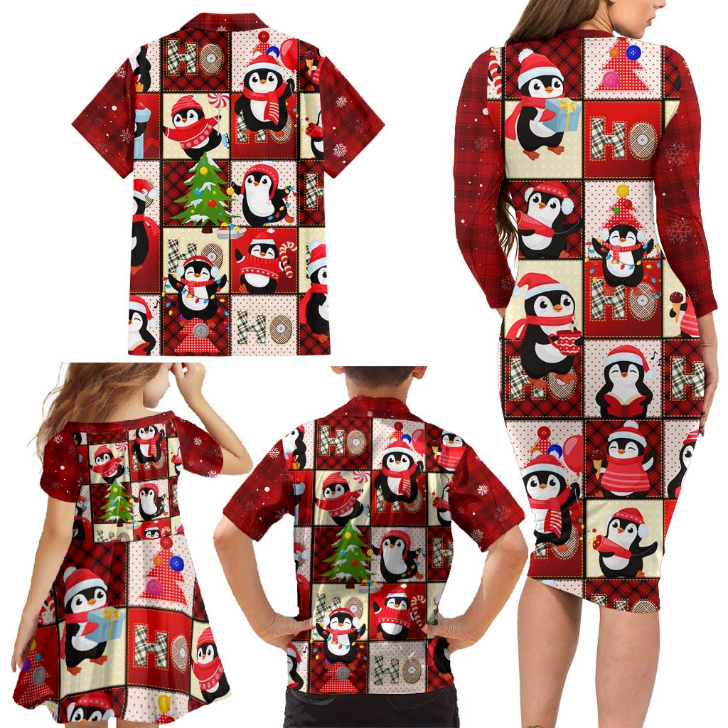 Cute Christmas Penguin Family Matching Long Sleeve Bodycon Dress and Hawaiian Shirt Cozy Winter Ho Ho Ho Holiday Fun - Wonder Print Shop