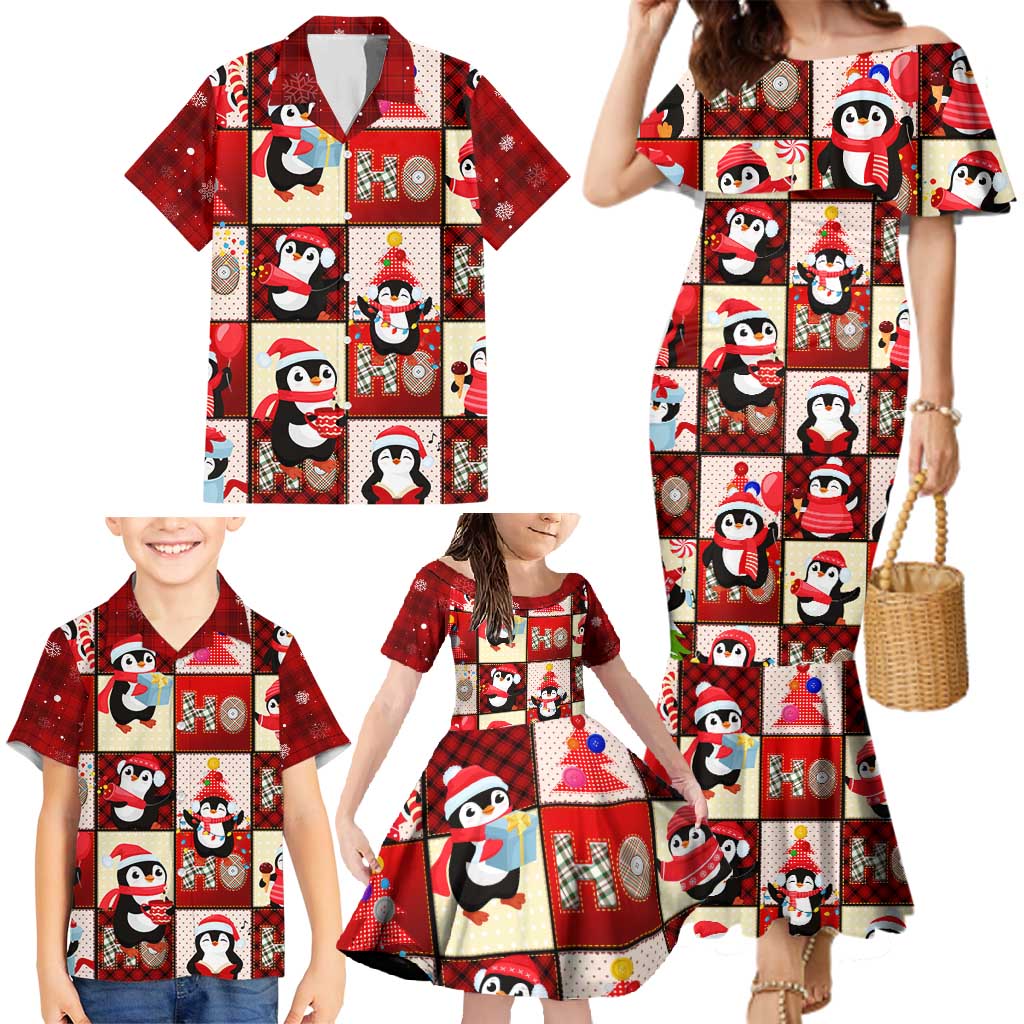 Cute Christmas Penguin Family Matching Mermaid Dress and Hawaiian Shirt Cozy Winter Ho Ho Ho Holiday Fun - Wonder Print Shop