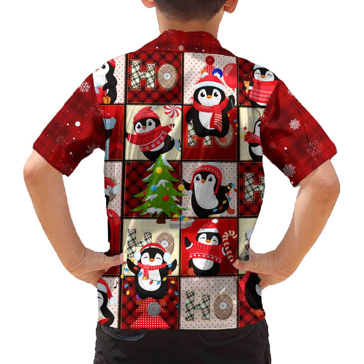 Cute Christmas Penguin Family Matching Off The Shoulder Long Sleeve Dress and Hawaiian Shirt Cozy Winter Ho Ho Ho Holiday Fun - Wonder Print Shop