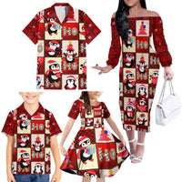 Cute Christmas Penguin Family Matching Off The Shoulder Long Sleeve Dress and Hawaiian Shirt Cozy Winter Ho Ho Ho Holiday Fun - Wonder Print Shop
