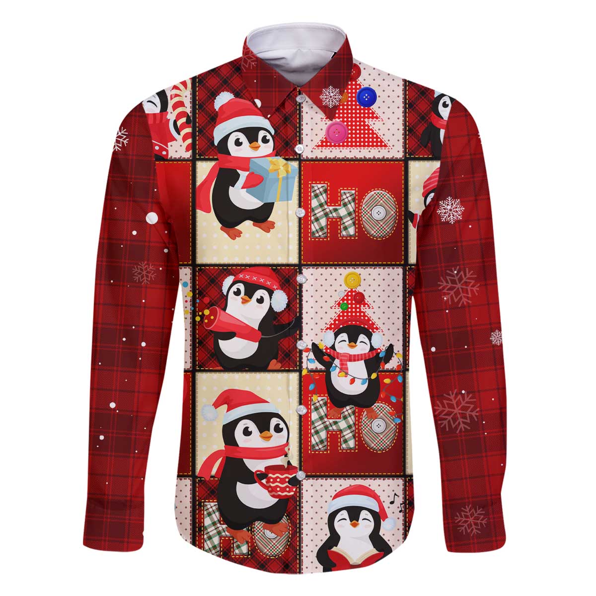 Cute Christmas Penguin Family Matching Off The Shoulder Long Sleeve Dress and Hawaiian Shirt Cozy Winter Ho Ho Ho Holiday Fun - Wonder Print Shop
