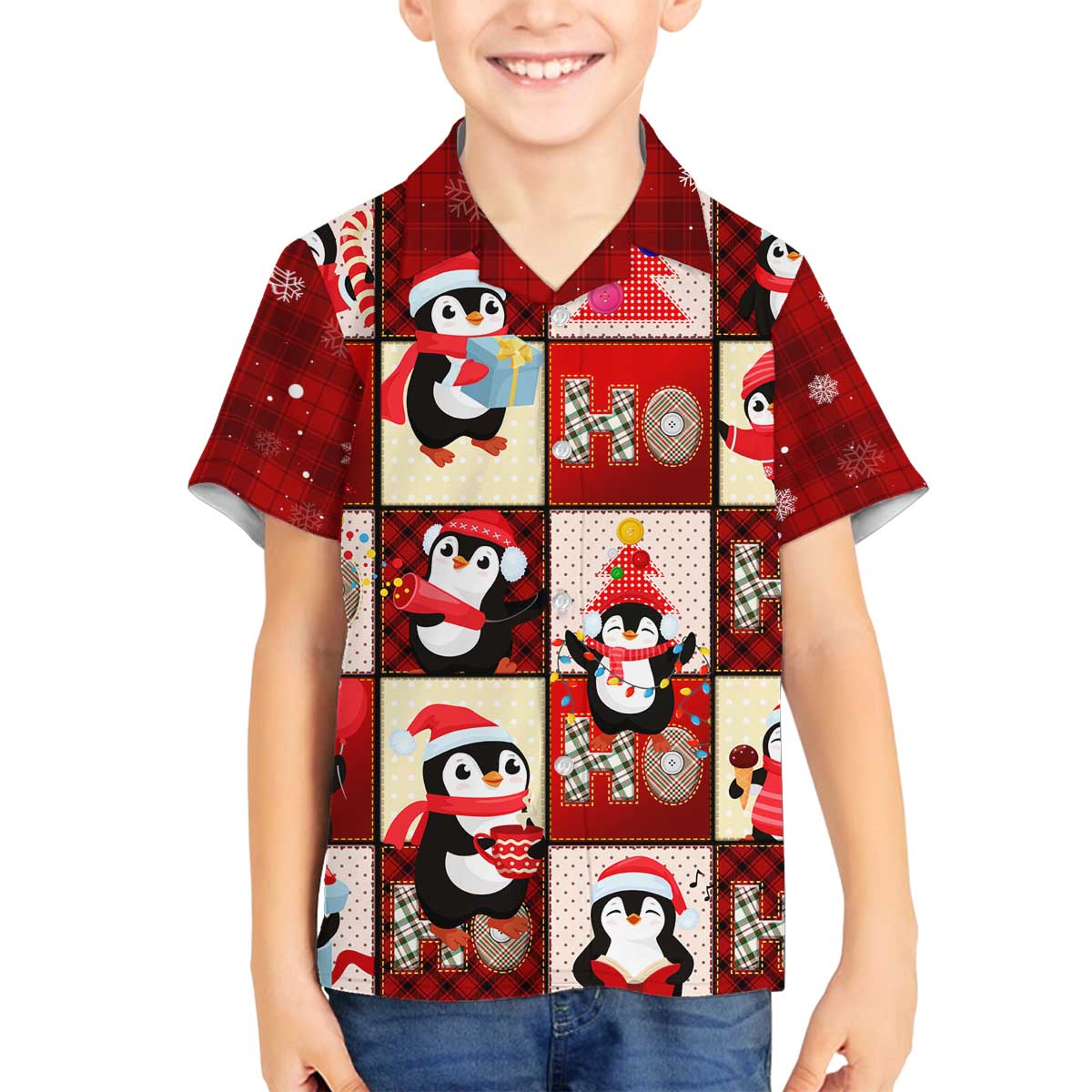 Cute Christmas Penguin Family Matching Off The Shoulder Long Sleeve Dress and Hawaiian Shirt Cozy Winter Ho Ho Ho Holiday Fun - Wonder Print Shop