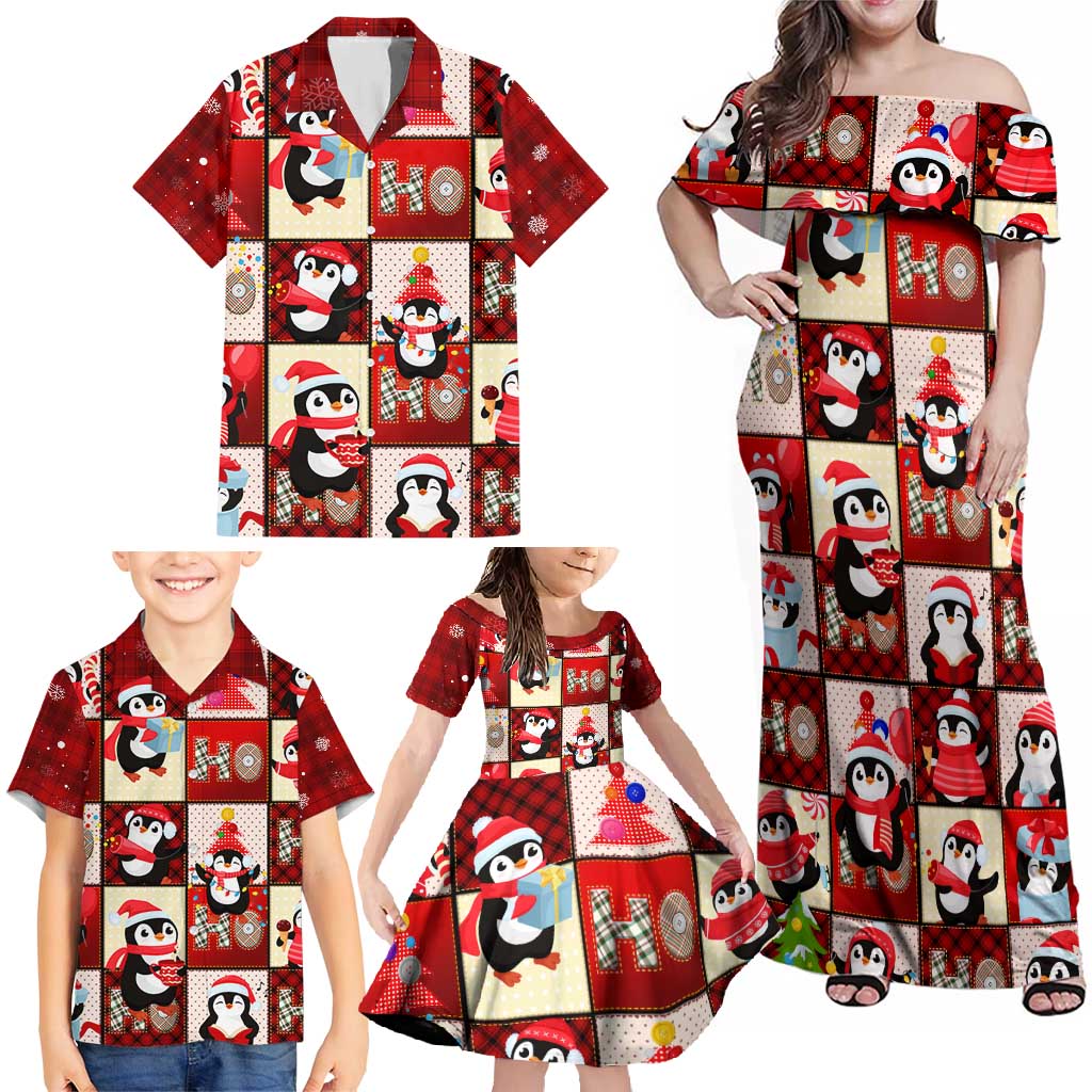 Cute Christmas Penguin Family Matching Off Shoulder Maxi Dress and Hawaiian Shirt Cozy Winter Ho Ho Ho Holiday Fun - Wonder Print Shop