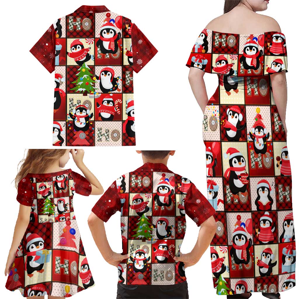Cute Christmas Penguin Family Matching Off Shoulder Maxi Dress and Hawaiian Shirt Cozy Winter Ho Ho Ho Holiday Fun - Wonder Print Shop