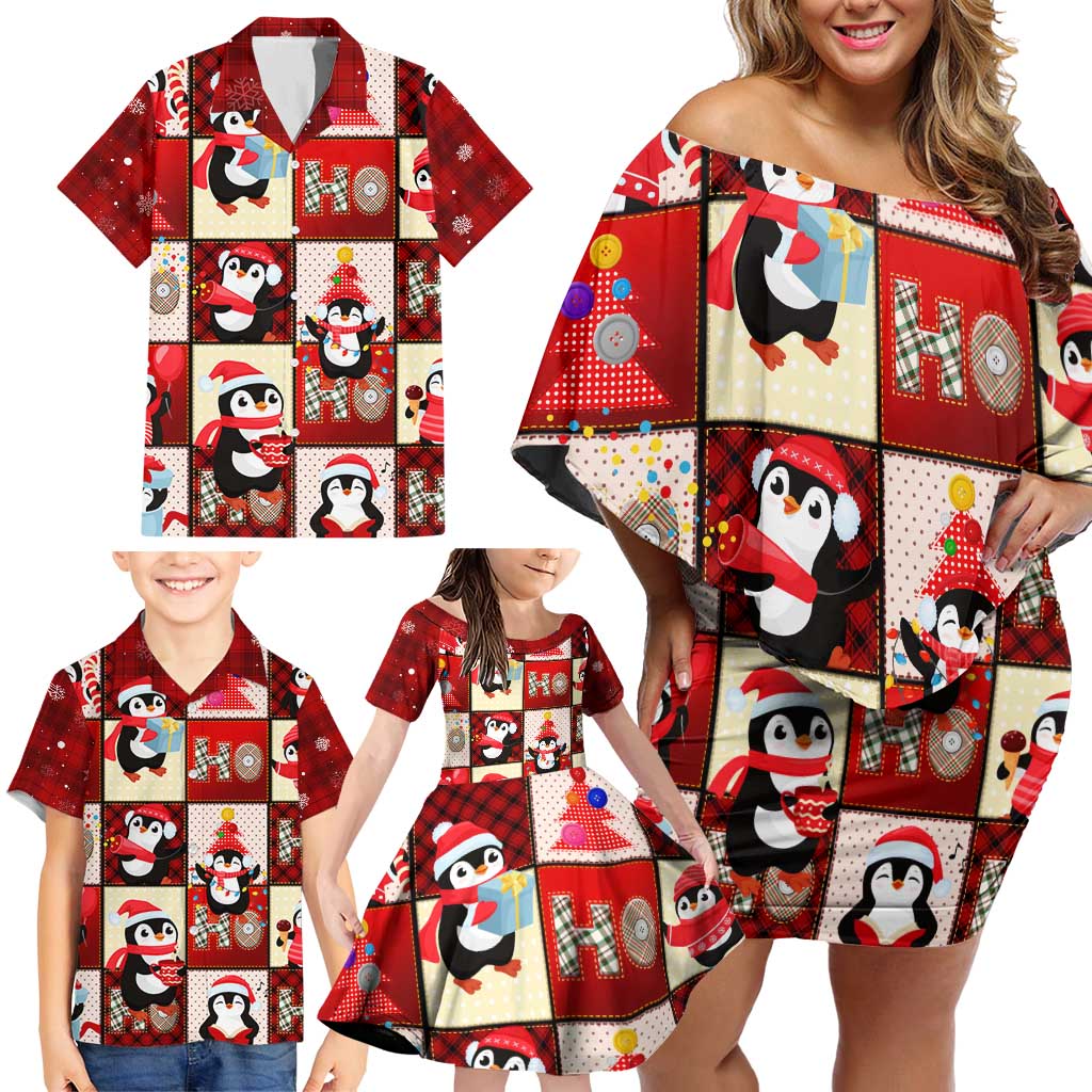 Cute Christmas Penguin Family Matching Off Shoulder Short Dress and Hawaiian Shirt Cozy Winter Ho Ho Ho Holiday Fun - Wonder Print Shop