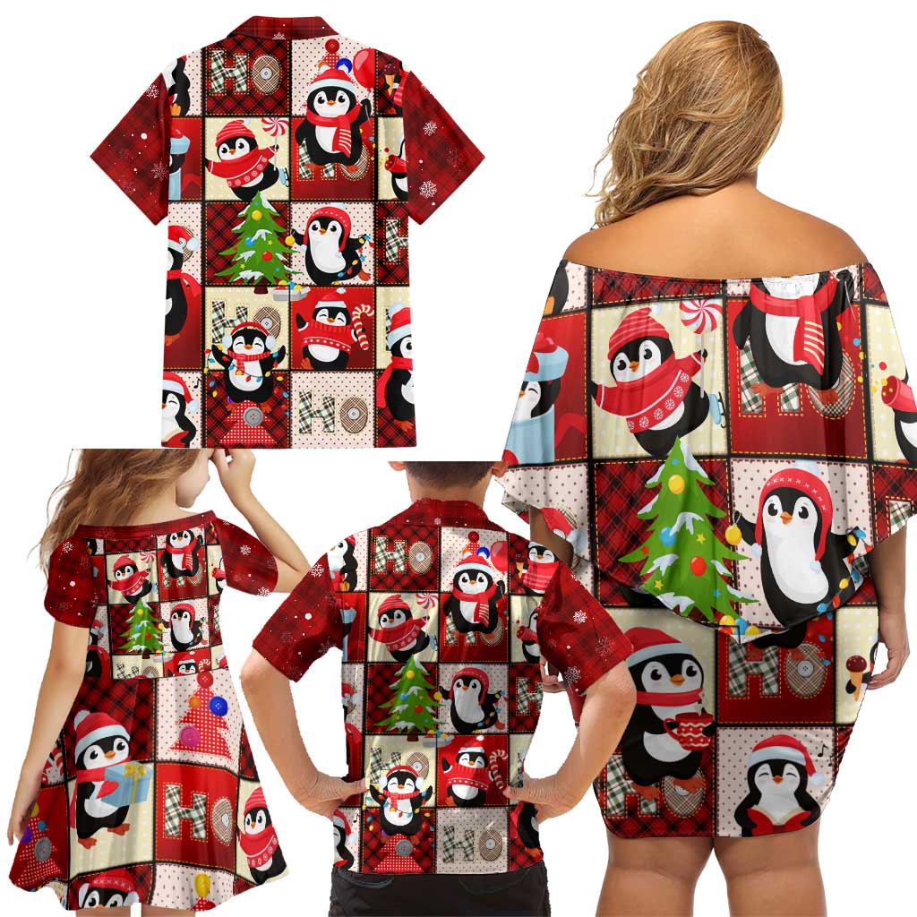 Cute Christmas Penguin Family Matching Off Shoulder Short Dress and Hawaiian Shirt Cozy Winter Ho Ho Ho Holiday Fun - Wonder Print Shop