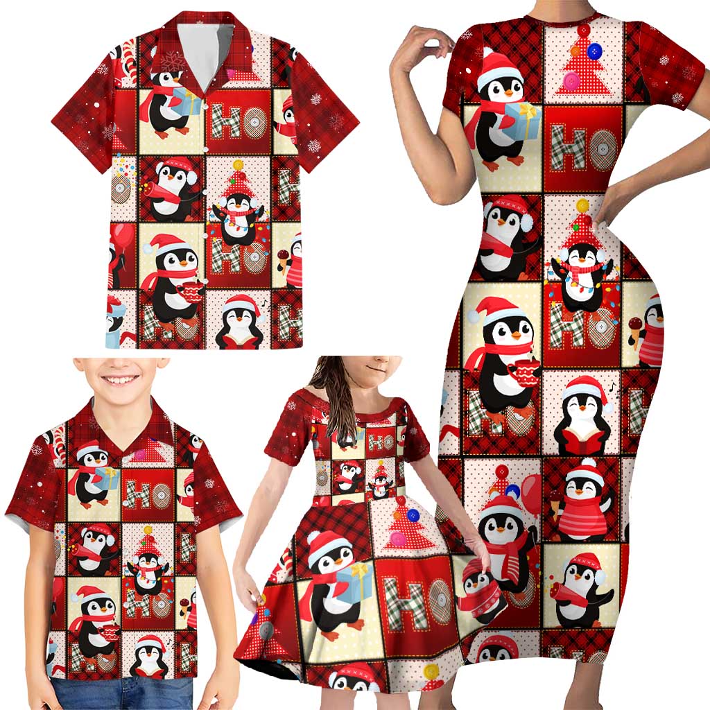 Cute Christmas Penguin Family Matching Short Sleeve Bodycon Dress and Hawaiian Shirt Cozy Winter Ho Ho Ho Holiday Fun - Wonder Print Shop