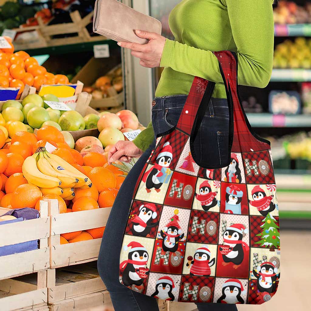 Cute Christmas Penguin Grocery Bag Cozy Winter Ho Ho Ho Holiday Fun - Wonder Print Shop